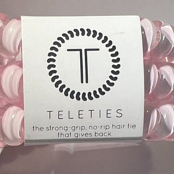 TELETIES Spiral Hair Coils Ponytail Tie Tortoise Pink Water Resistant No Crease - Picture 6 of 9